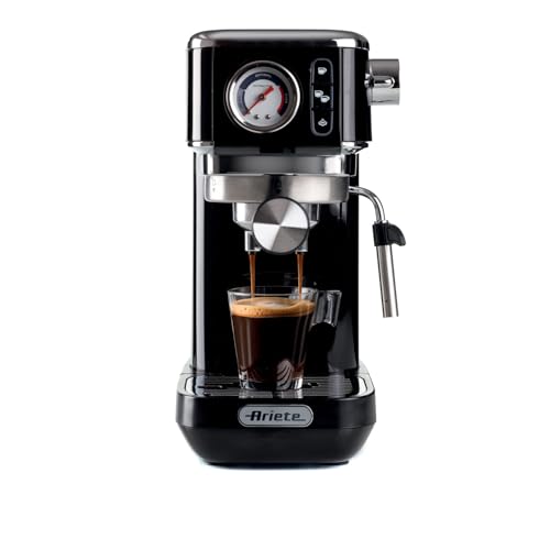 Ariete Espresso Slim Metal 1381 Macchina Da Caffè Con Manometro, Compatibile Con Caffè In Polvere E Cialde Ese, 15 Bar Max, Filtro 1 O 2 Tazze, Ugello
