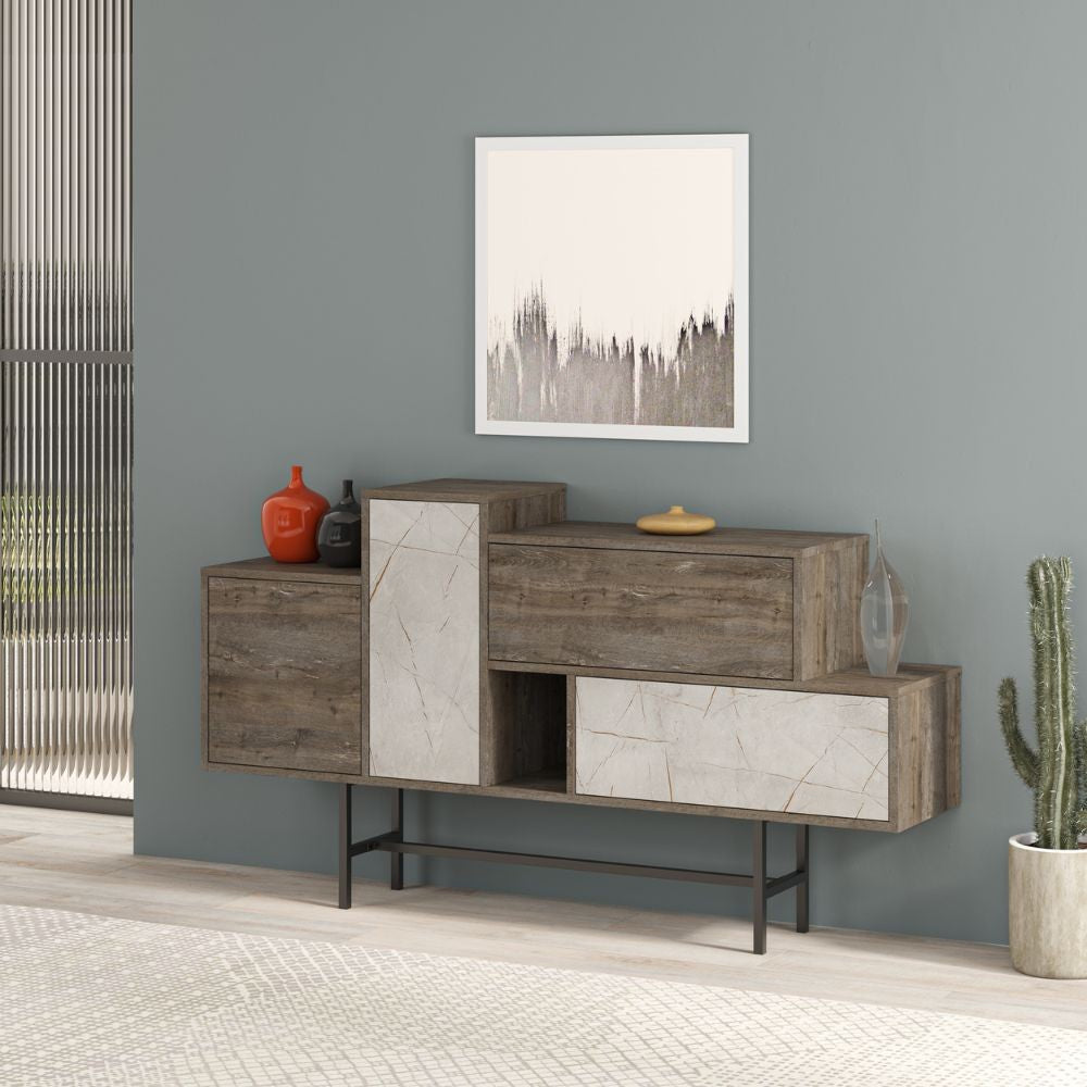 Madia hermes colore dark coffee con ante e cassetti effetto marmo 160 cm