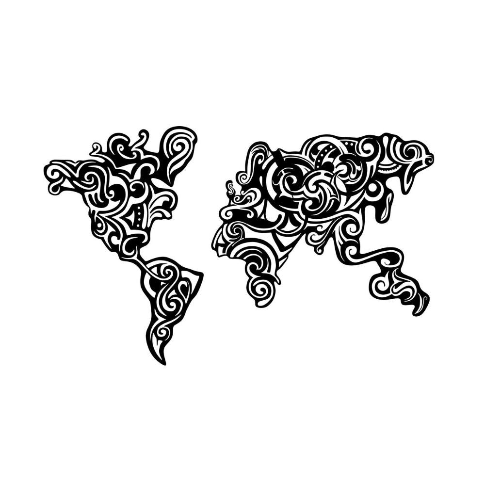 Cornice decorativa metallo nero mappa continenti tribal