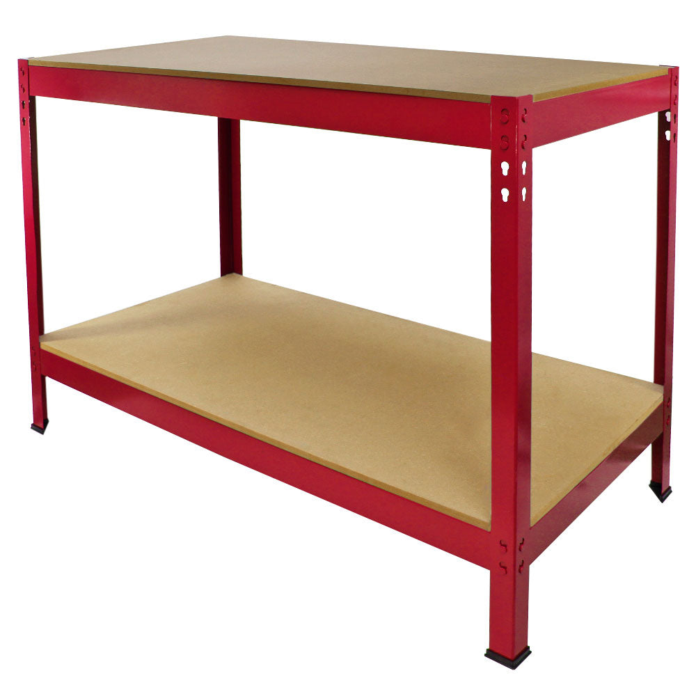 Tavolo da lavoro rosso senza bulloni in acciaio e mdf 90x120x60cm