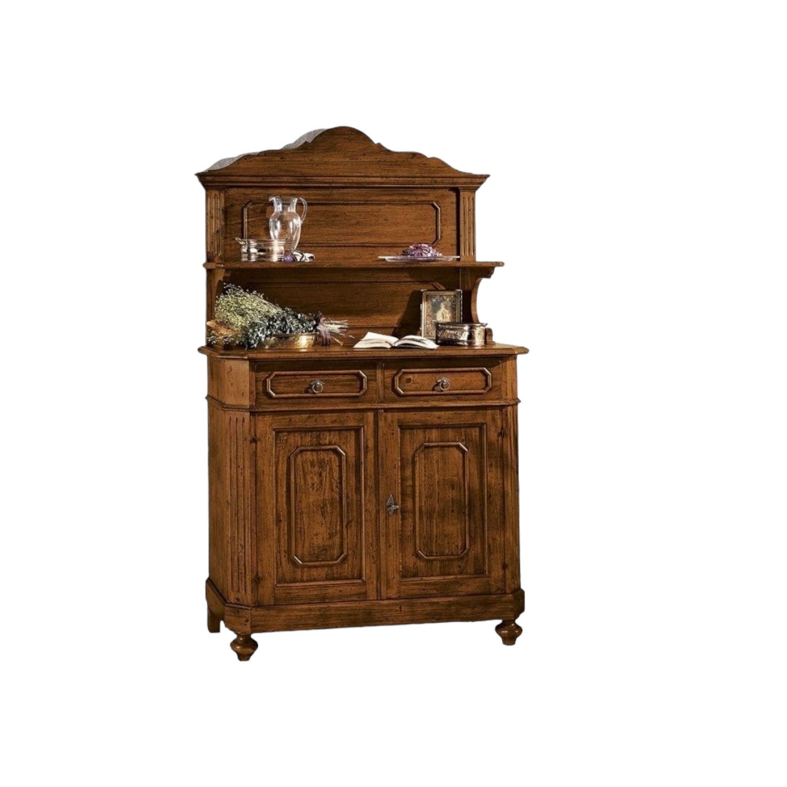 Madia credenza piattaia in legno arte povera tinta noce l.121 p.51 h.112
