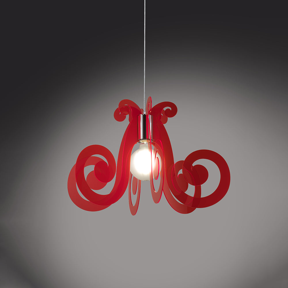 Sospensione mizar 1 luce in metacrilato rosso fluorescente space collection