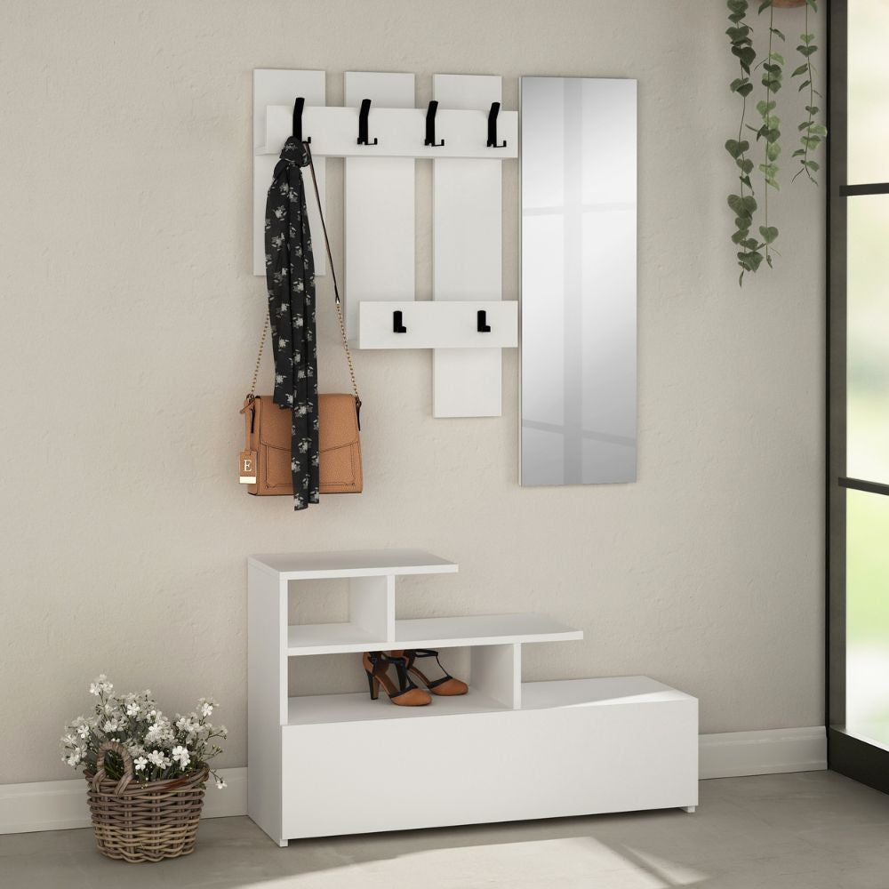 Mobile ingresso vesty bianco con scarpiera e specchio