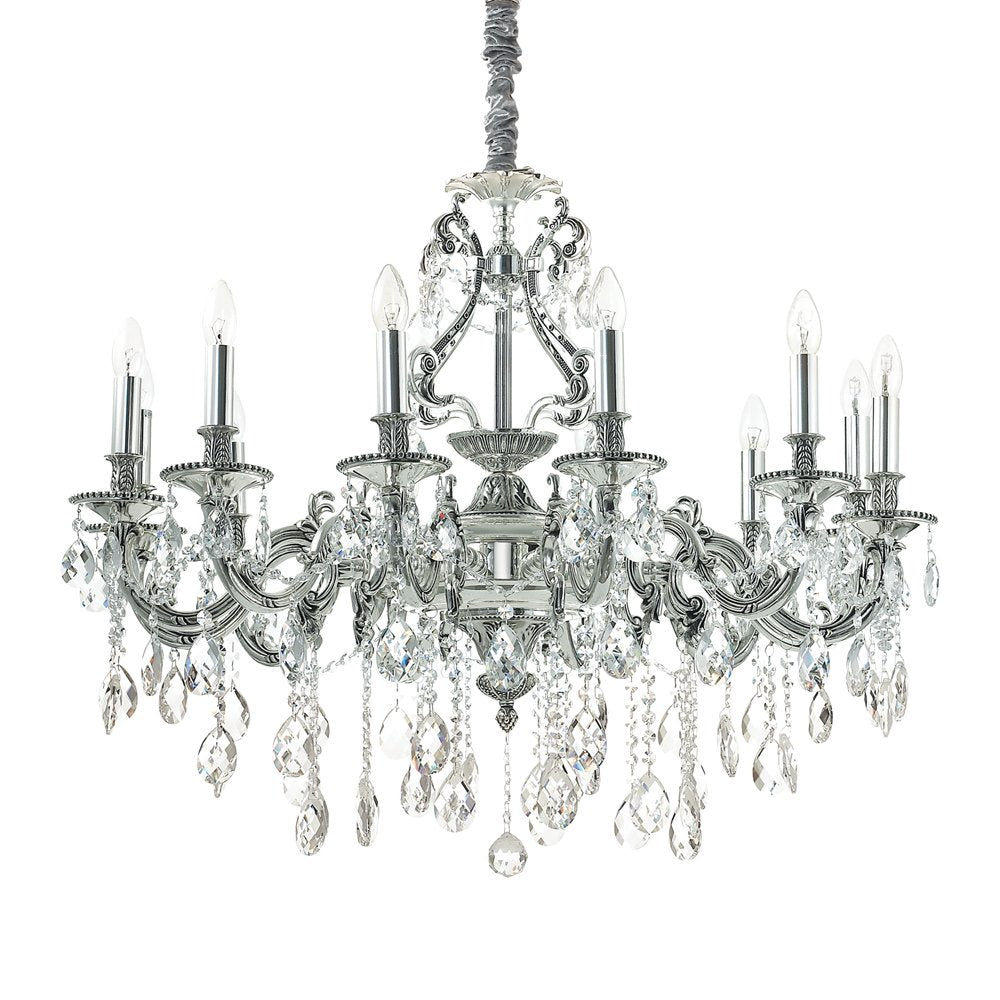 Lampadario classico gioconda metallo-cristallo argento 12 luci e14
