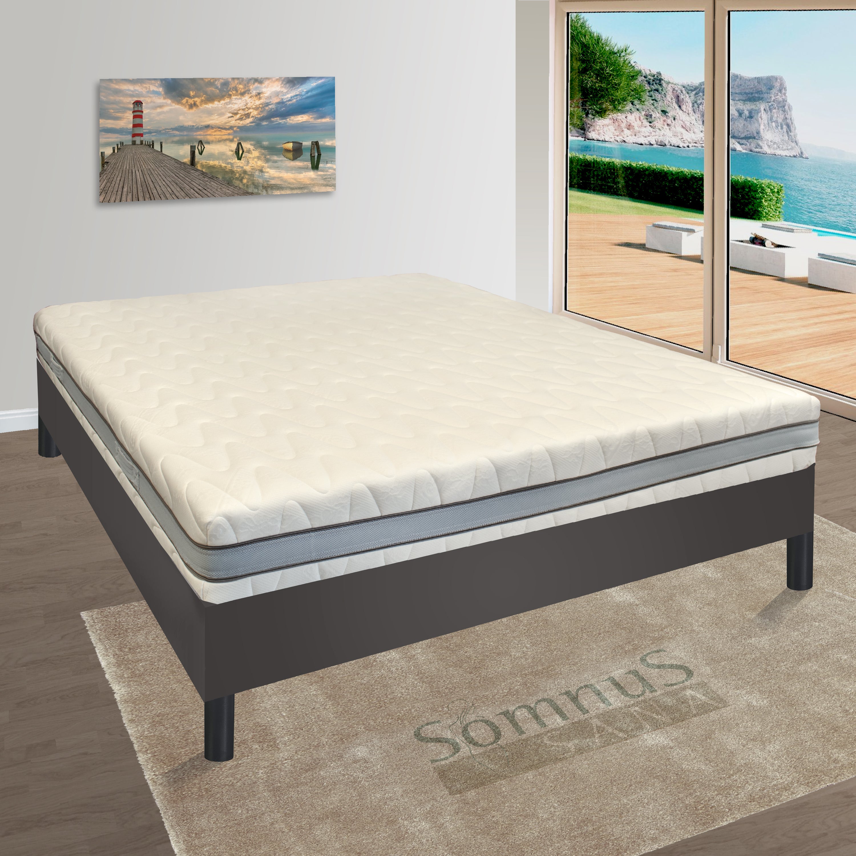 Materasso in memory foam 140x190 per letto francese h22cm waterfoam azzurro sfoderabile ergonomico ed antiacaro h 22cm
