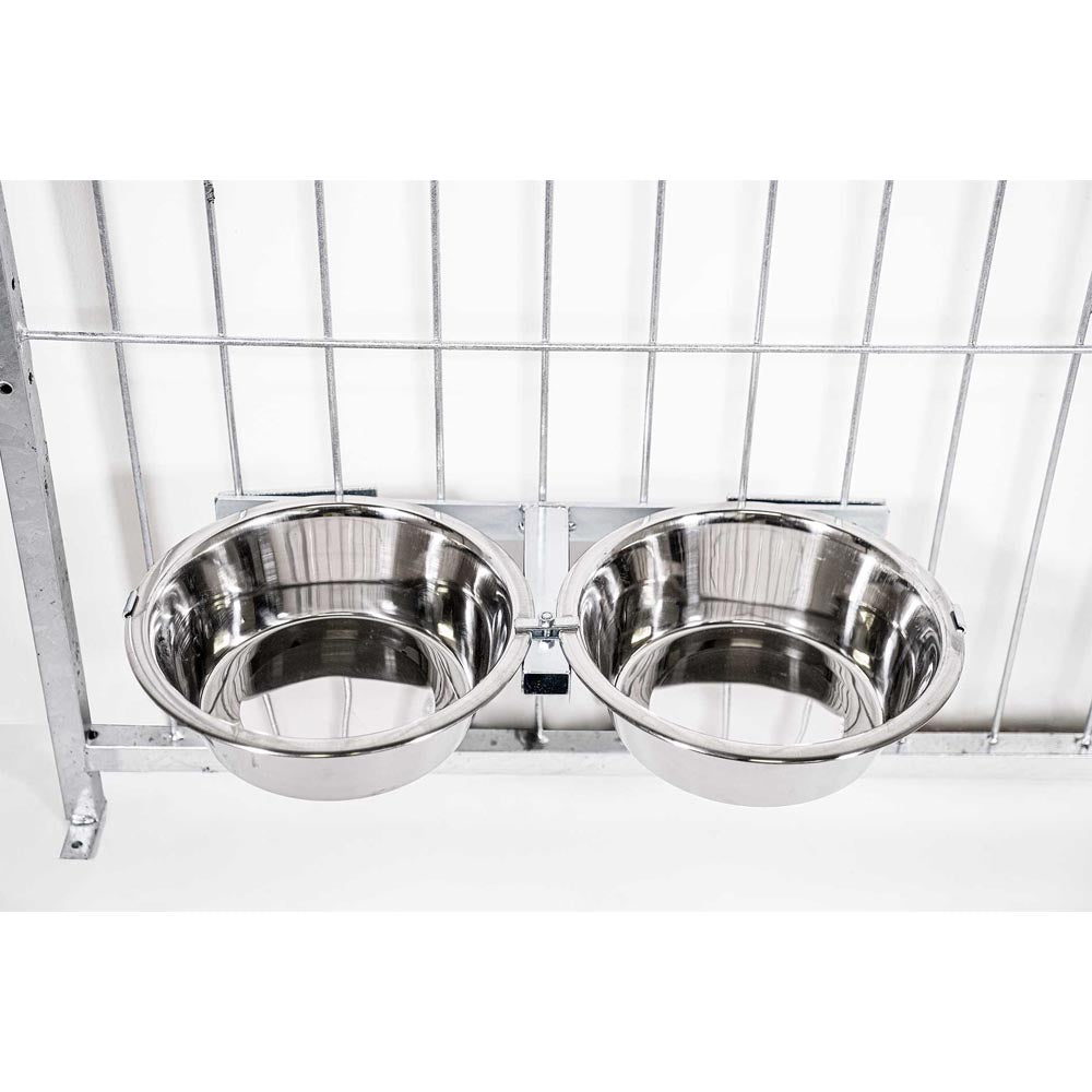 Porta ciotole per box cani regolabile in acciaio inox diametro ciotole 24 cm