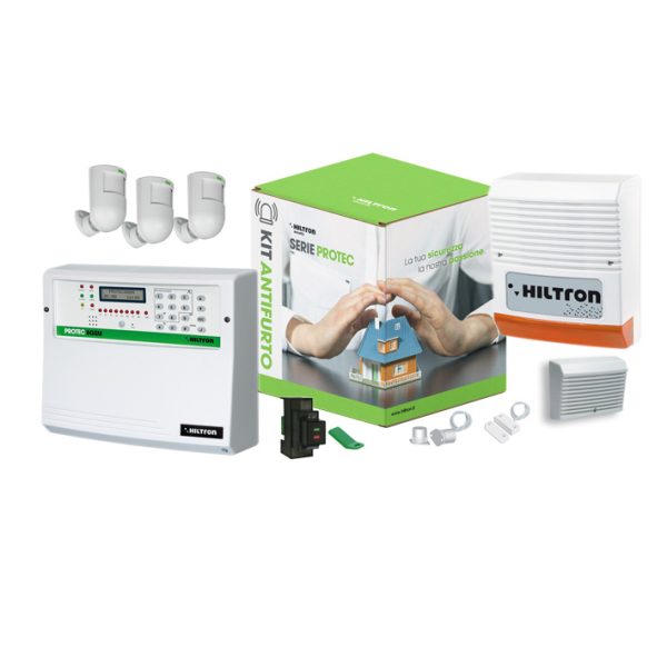 Hiltron kit antifurto protec 8 zone gsm sirena rivelatori lettori e chiavi