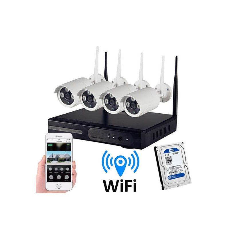 Kit videosorveglianza + hd 1tb wireless full hd ip 4 telecamere 2 mpx 1000 gb wifi da remoto