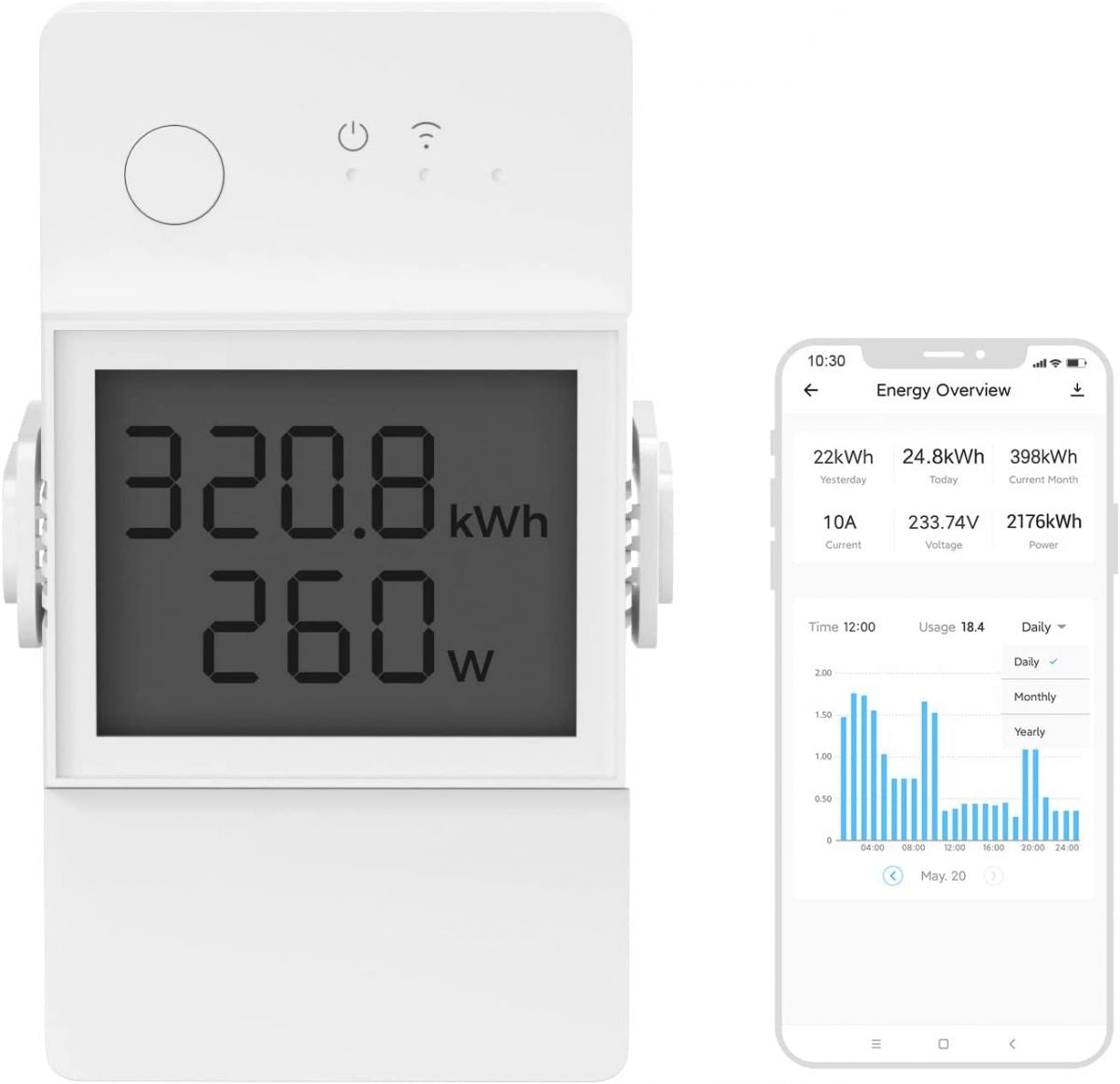 Sonoff powr320d interruttore intelligente d'lite con misuratore di consumo 20a wifi con misura consumo elettrico su schermo digitale lcd e protezione