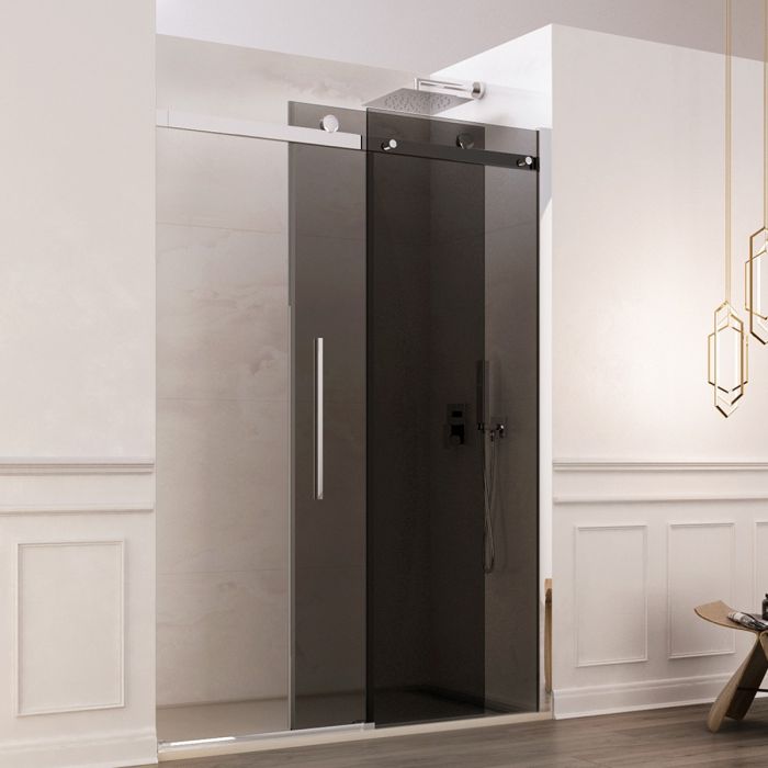 Box doccia cristallo 8 mm frameless - 1 lato apertura scorrevole fume' anticalcare - misura: 120 x h195 cm