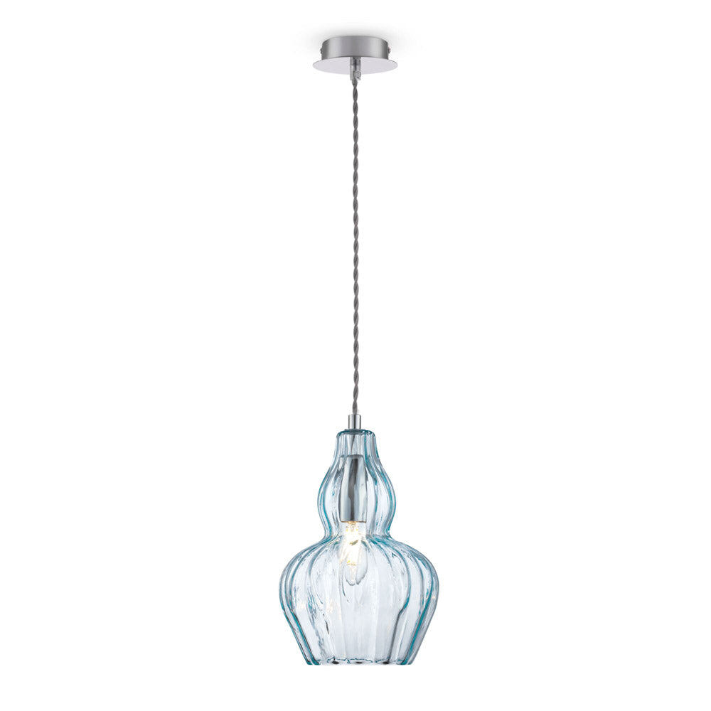 Sospensione contemporanea eustoma metallo nichel 1 luce diffusore vetro blu