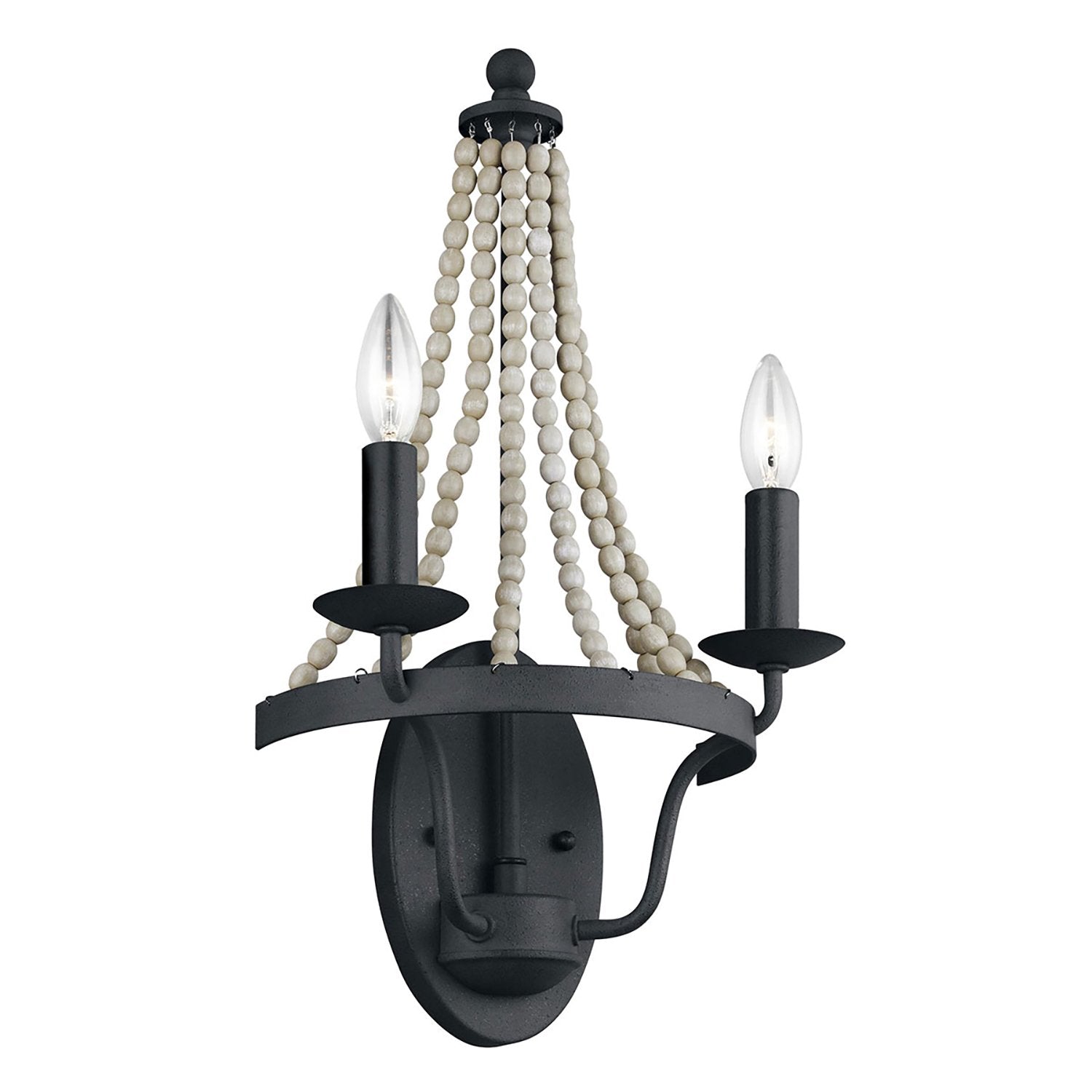 Applique classica nori acciaio zinco scuro anticato legno grigio 2 luci e14