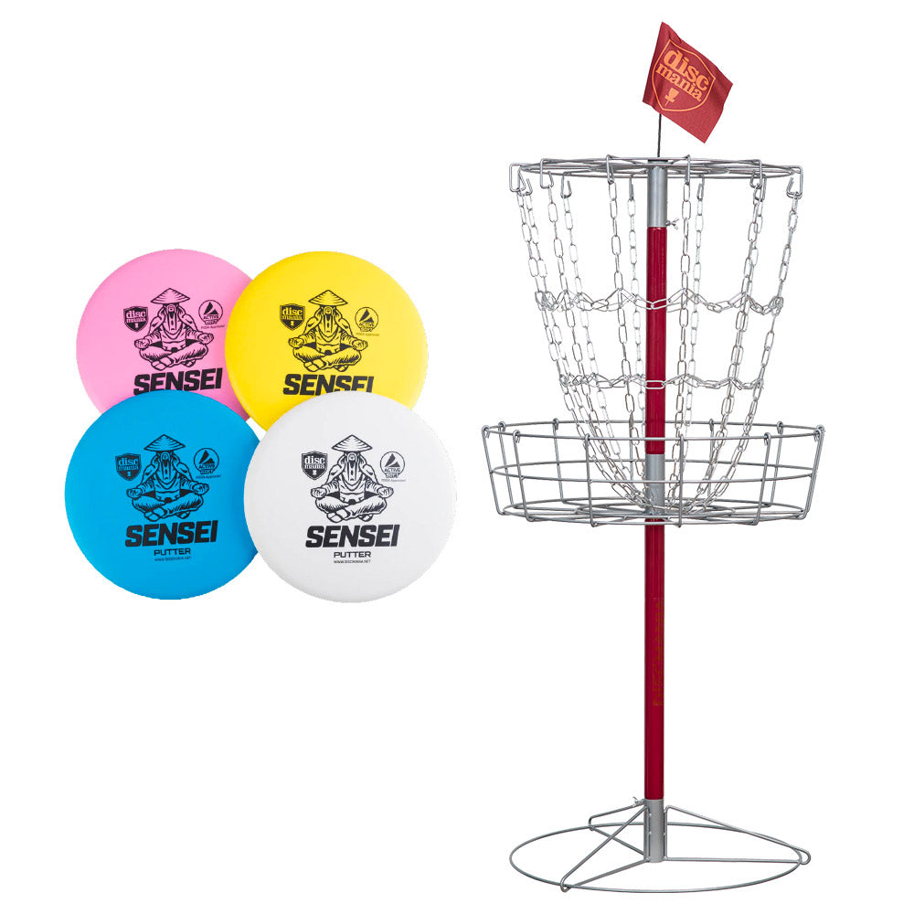 Set disc golf con canestro basket e 4 dischi multicolore