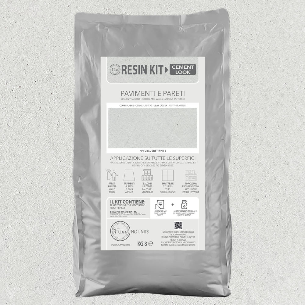 Kit resina cemento fleur in polvere per pavimenti pareti piastrelle colore: grey white, formato: 8 kg