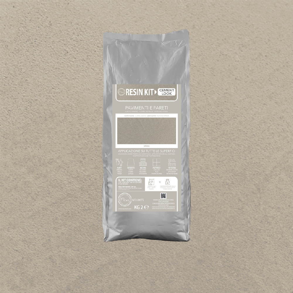 Kit resina cemento fleur in polvere per pavimenti pareti piastrelle colore: greige, formato: 2 kg
