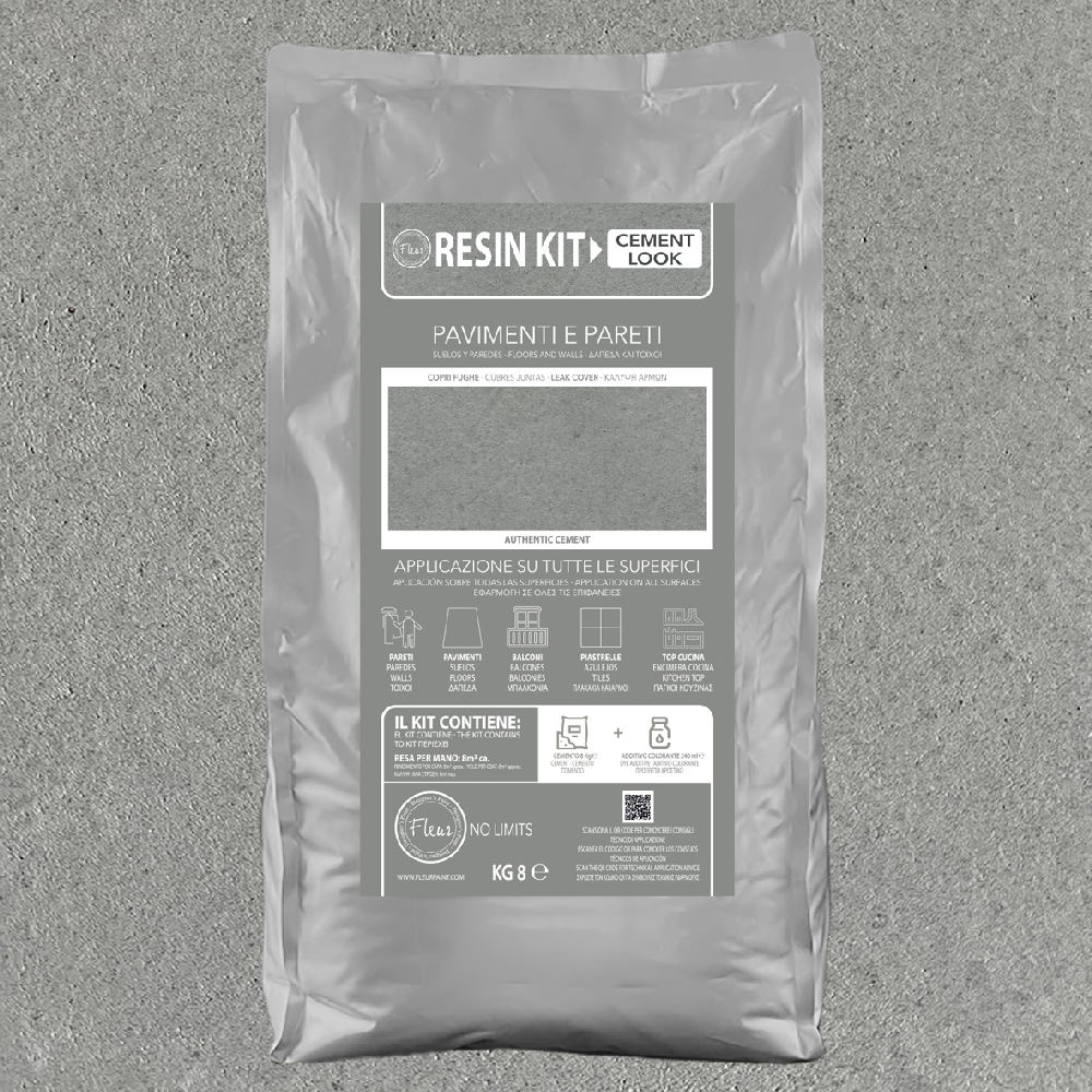Kit resina cemento fleur in polvere per pavimenti pareti piastrelle colore: whale song, formato: 8 kg