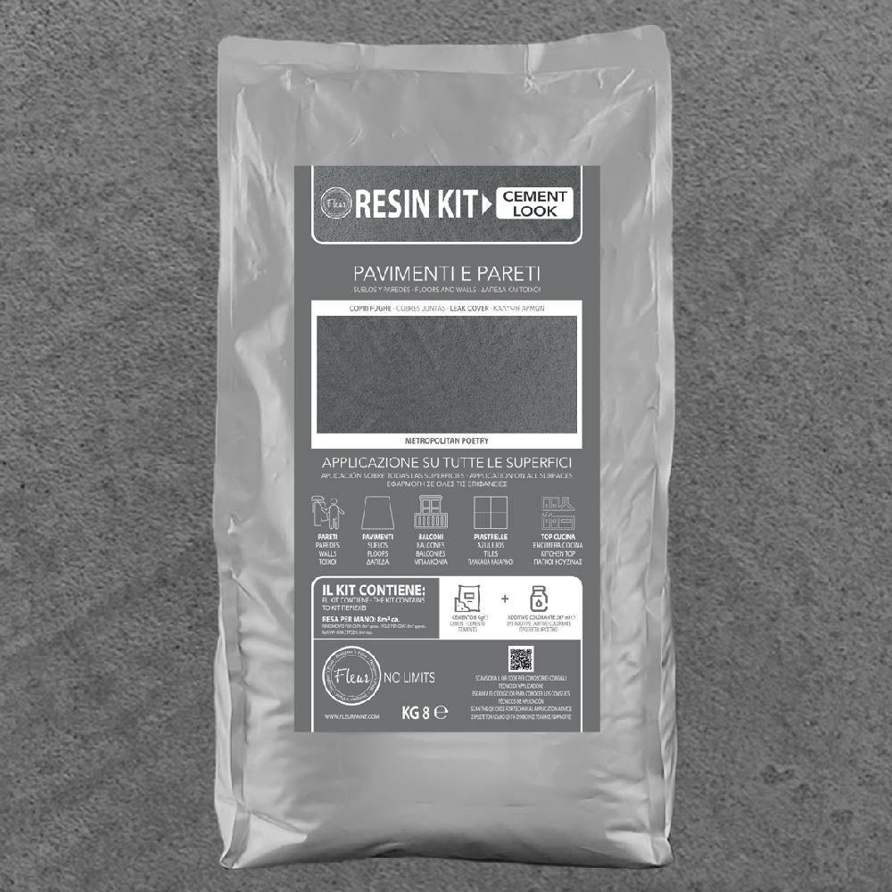 Kit resina cemento fleur in polvere per pavimenti pareti piastrelle colore: metropolitan poetry, formato: 8 kg