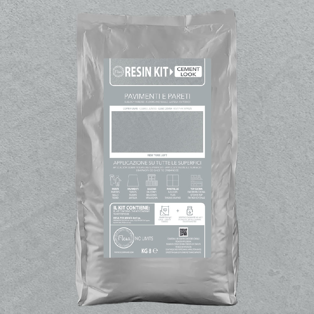 Kit resina cemento fleur in polvere per pavimenti pareti piastrelle colore: new york loft, formato: 8 kg
