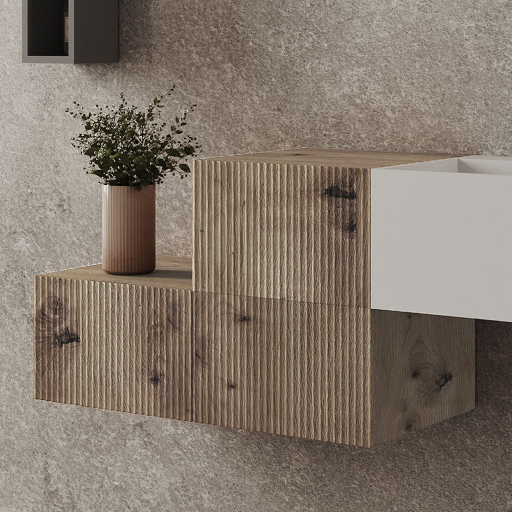 Cassetto sospeso 40 cm rovere naturale con anta cannettata tevere