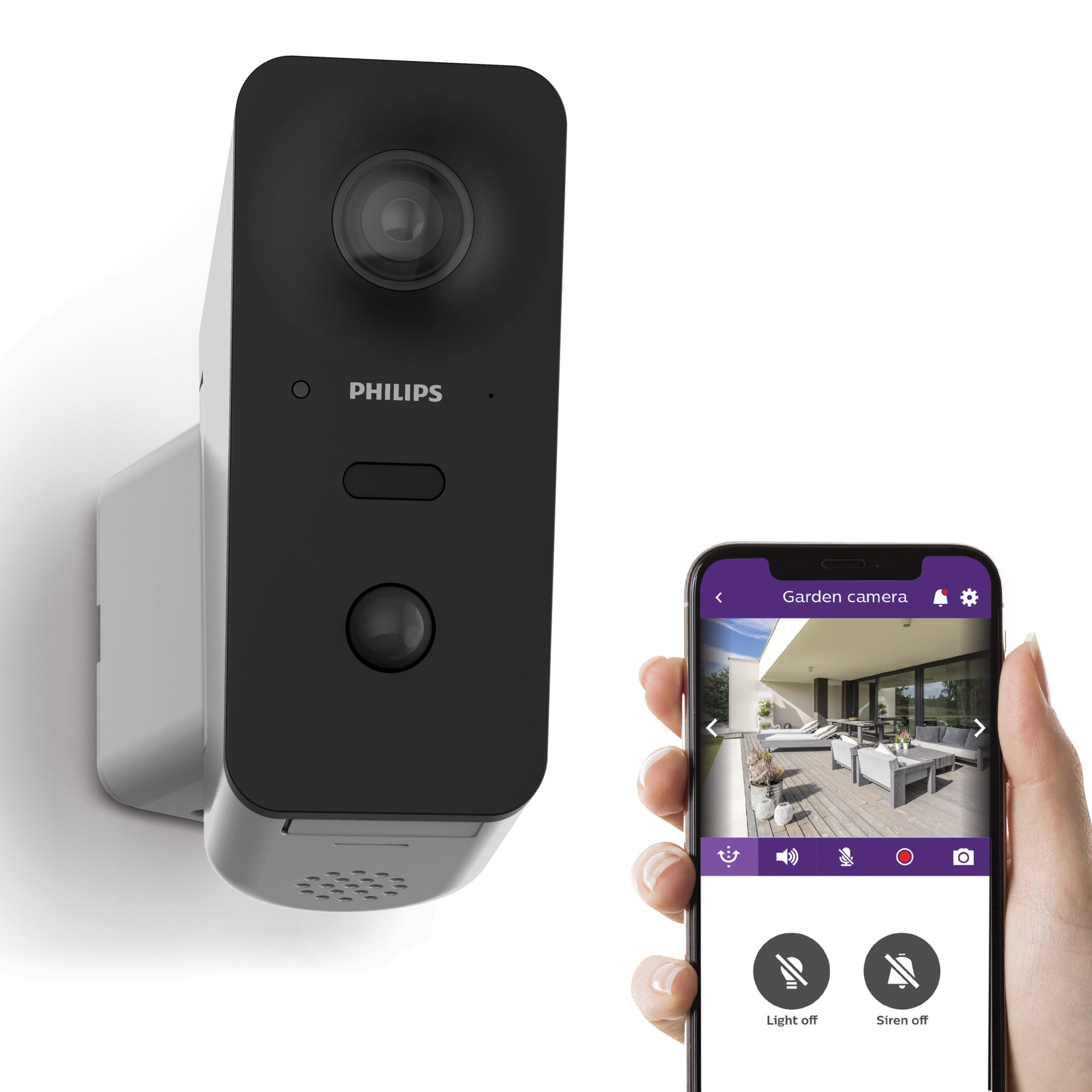 Telecamera esterna wi-fi motorizzata con autotracking e sirena 105db philips welcomeeye view - 531050
