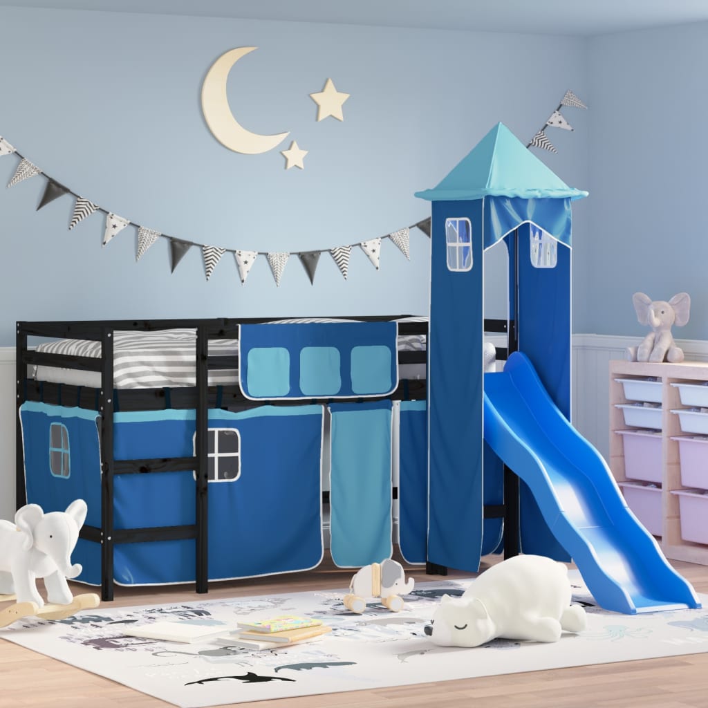 Letto a soppalco con torre bambini blu 80x200cm massello pinocod mxl 133248