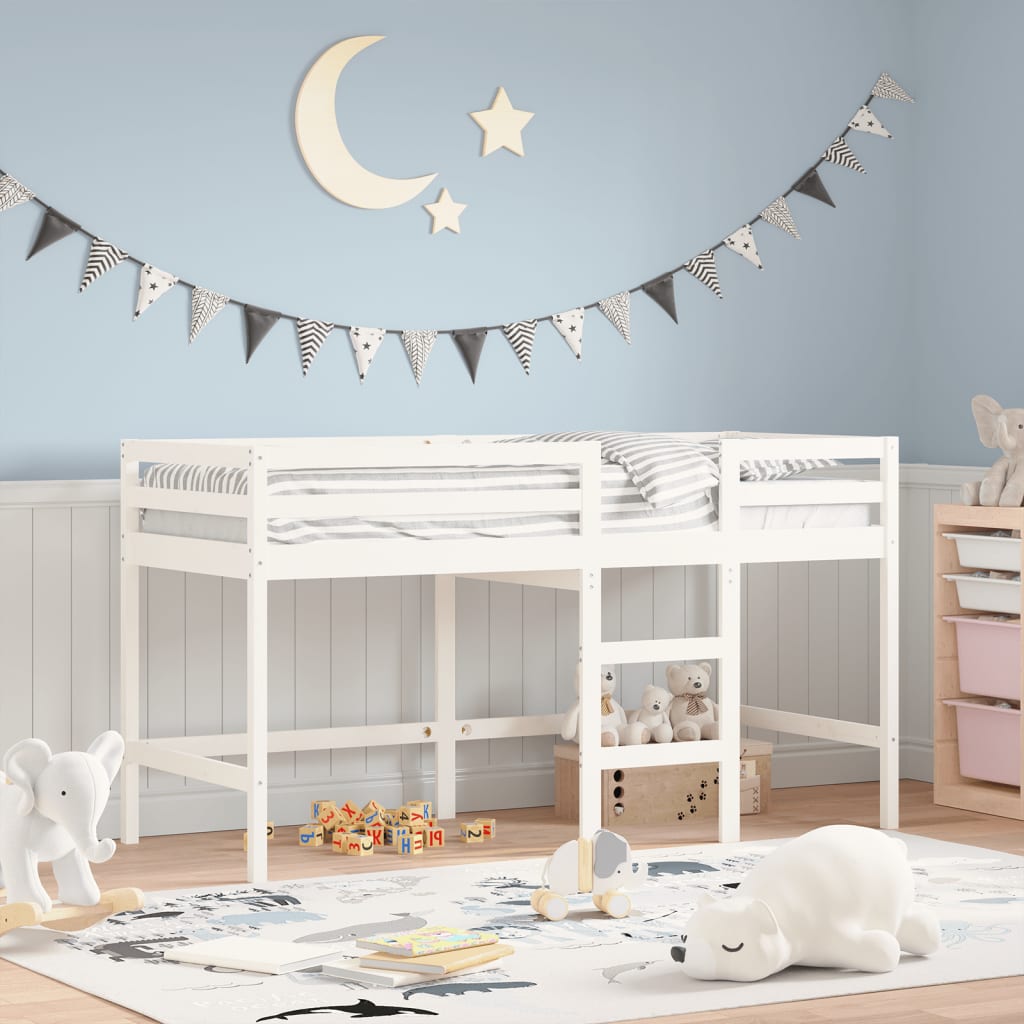 Letto soppalco con scala bambini bianco 90x200cm massello pinocod mxl 84578