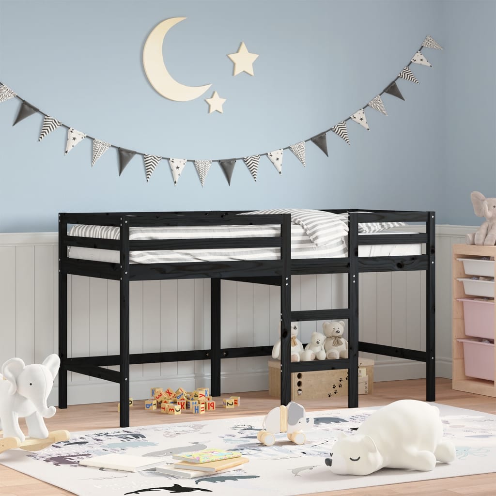 Letto soppalco con scala bambini nero 90x200cm massello pinocod mxl 108414