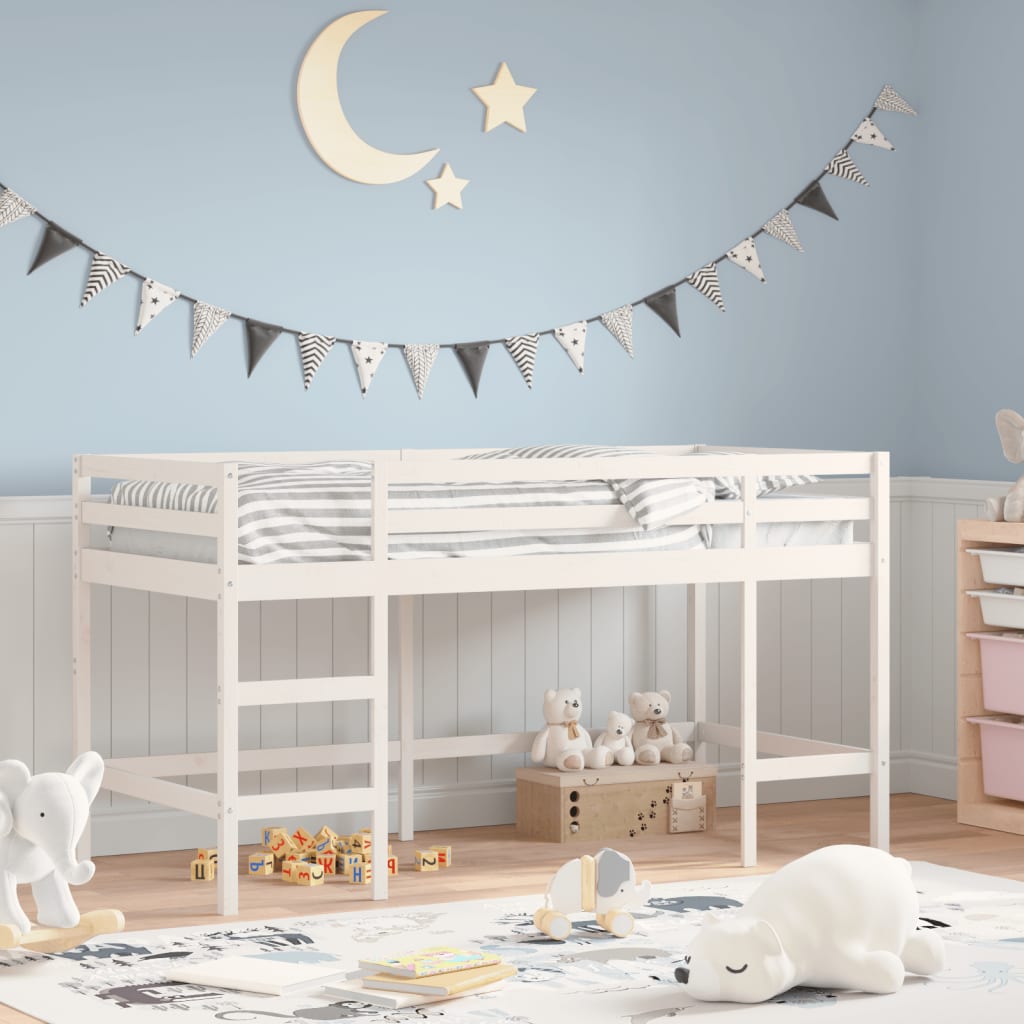 Letto soppalco con scala bambini bianco 80x200cm massello pinocod mxl 132503