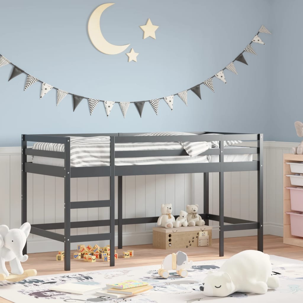 Letto soppalco con scala bambini nero 90x190 cm massello pinocod mxl 84451