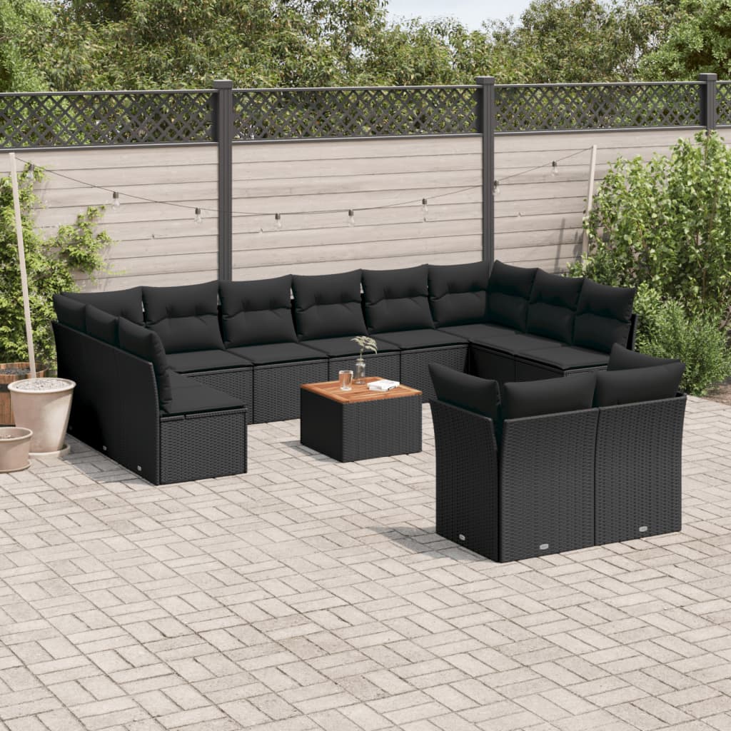 Set divani da giardino 13pz con cuscini nero in polyrattancod mxl 89142