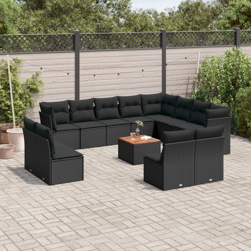 Set divani da giardino 13pz con cuscini nero in polyrattancod mxl 114778