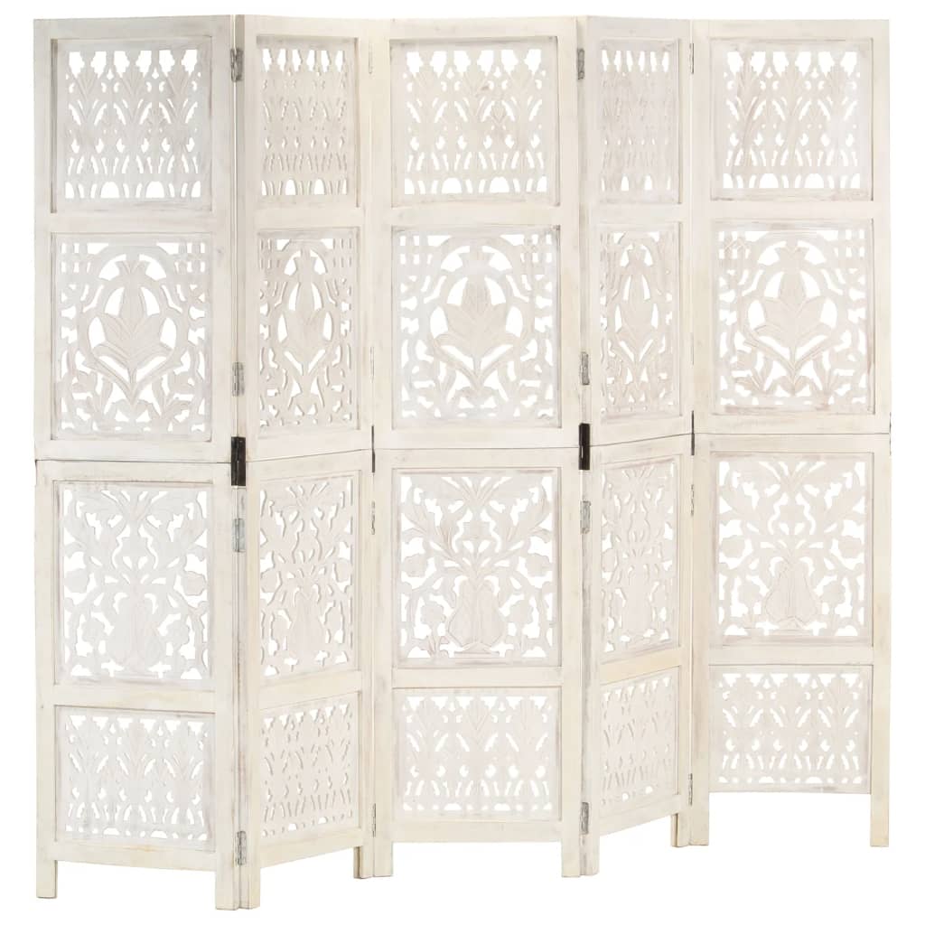 Divisorio 5 pannelli intagliato bianco 200x165cm mango massellocod mxl 95290