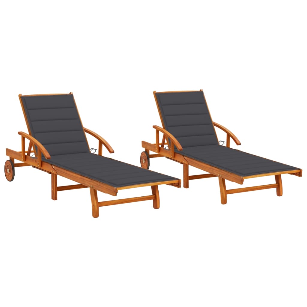 Sdraio 2 pz con cuscini in legno massello di acacia cod mxl 12463