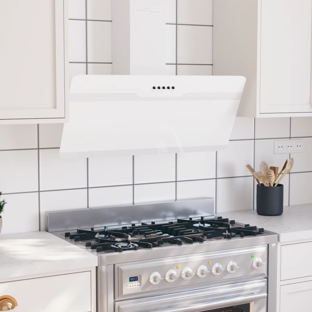 Cappa a parete 90 cm in acciaio e vetro temperato bianco cod mxl 12949