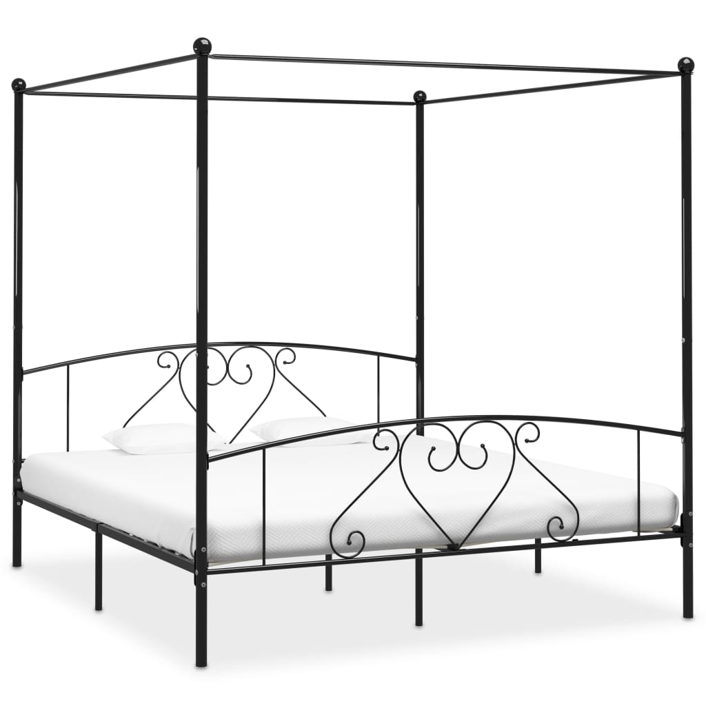 Letto a baldacchino nero in metallo 200x200 cm cod mxl 64734