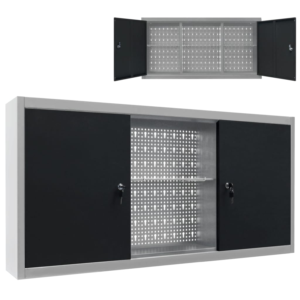Armadio a parete stile industriale in metallo grigio nero cod mxl 78616