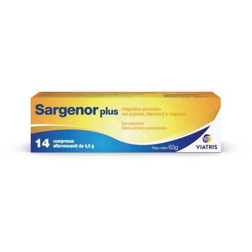 Sargenor Plus Integratore Alimentare A Base Di Arginina, Vitamina C E Magnesio, 14 Compresse Effervescenti, 63 Gr