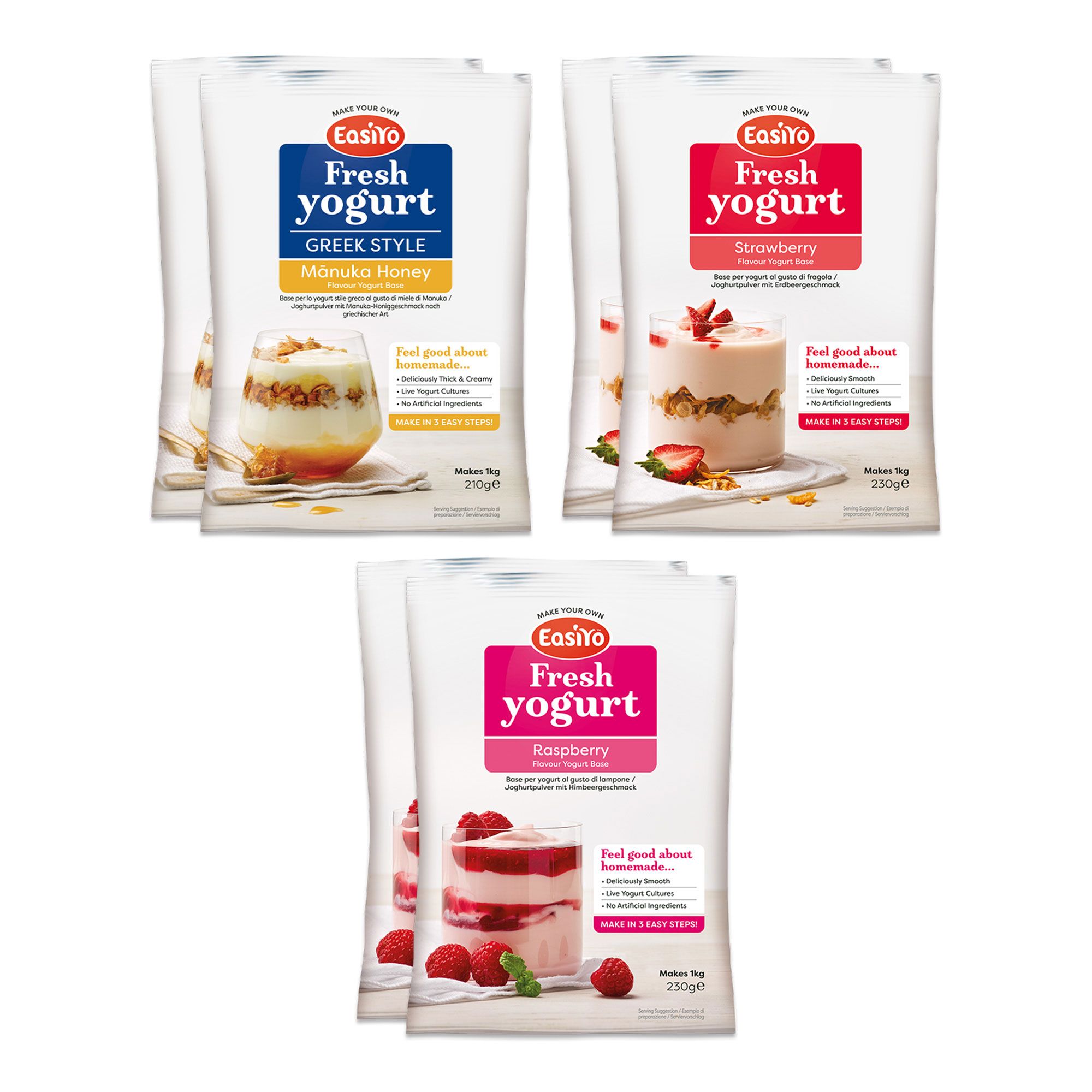 Easiyo 6kg di yogurt: 2 stile greco Manuka, 2 fragola, 2 lampone