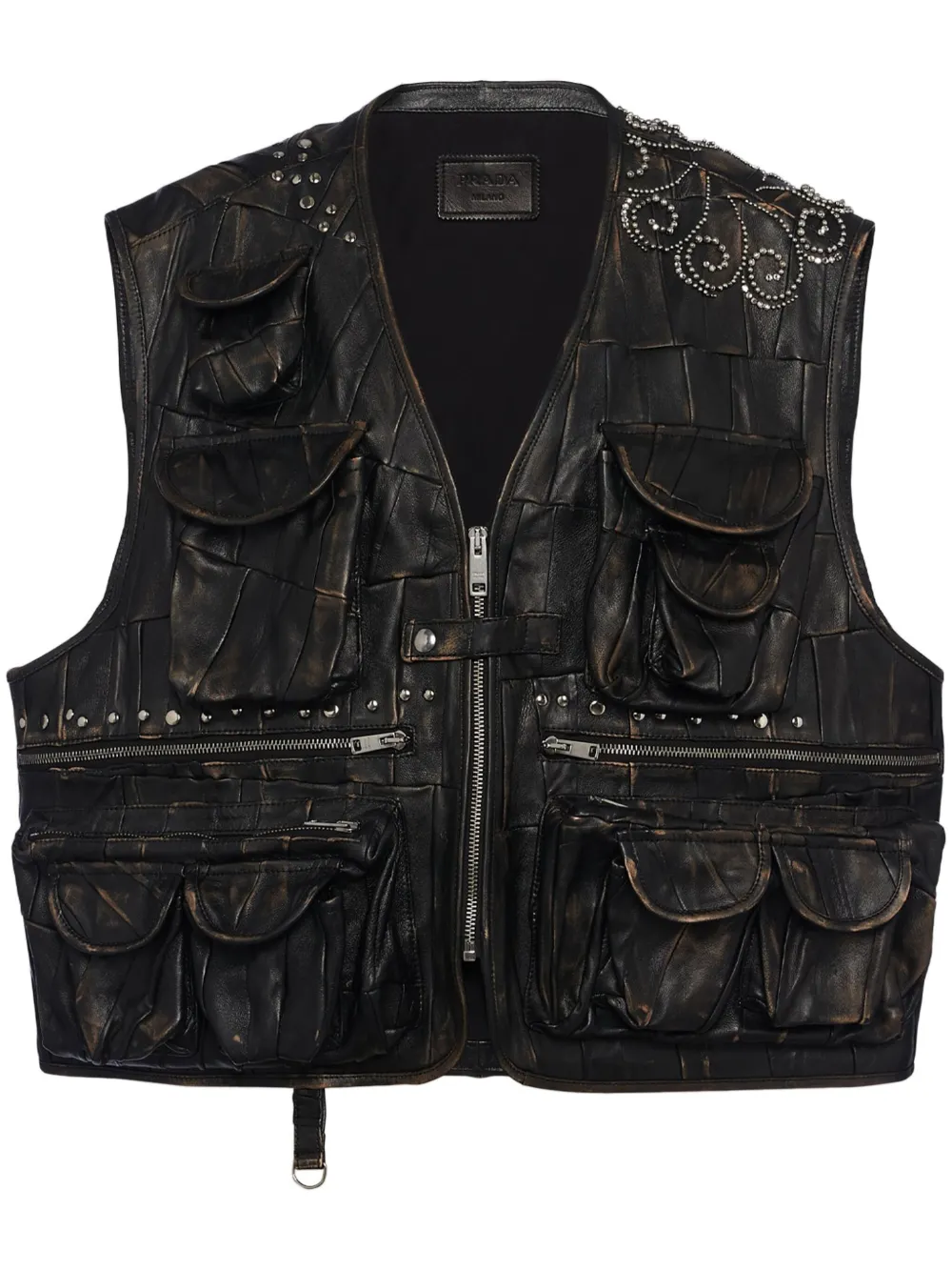 Prada nappa leather patchwork gilet - Nero
