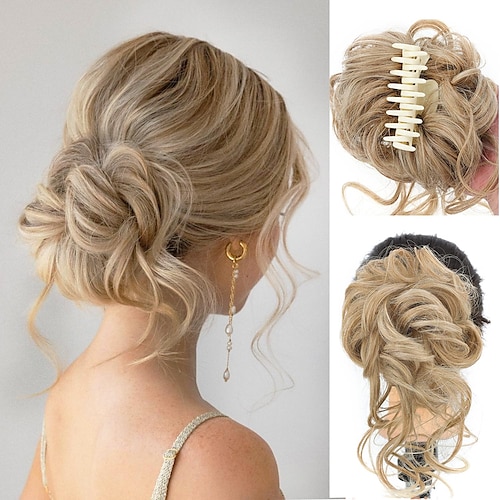 Chignon spettinato, fermaglio per capelli, chignon sintetico, chignon spettinato con viticci, extension per capelli, chignon riccio ondulato, chignon 