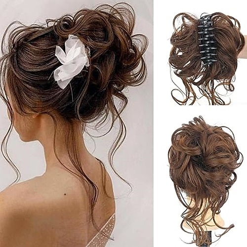 Chignon spettinato, fermaglio per capelli, chignon sintetico, chignon spettinato con viticci, extension per capelli, chignon riccio ondulato, chignon 