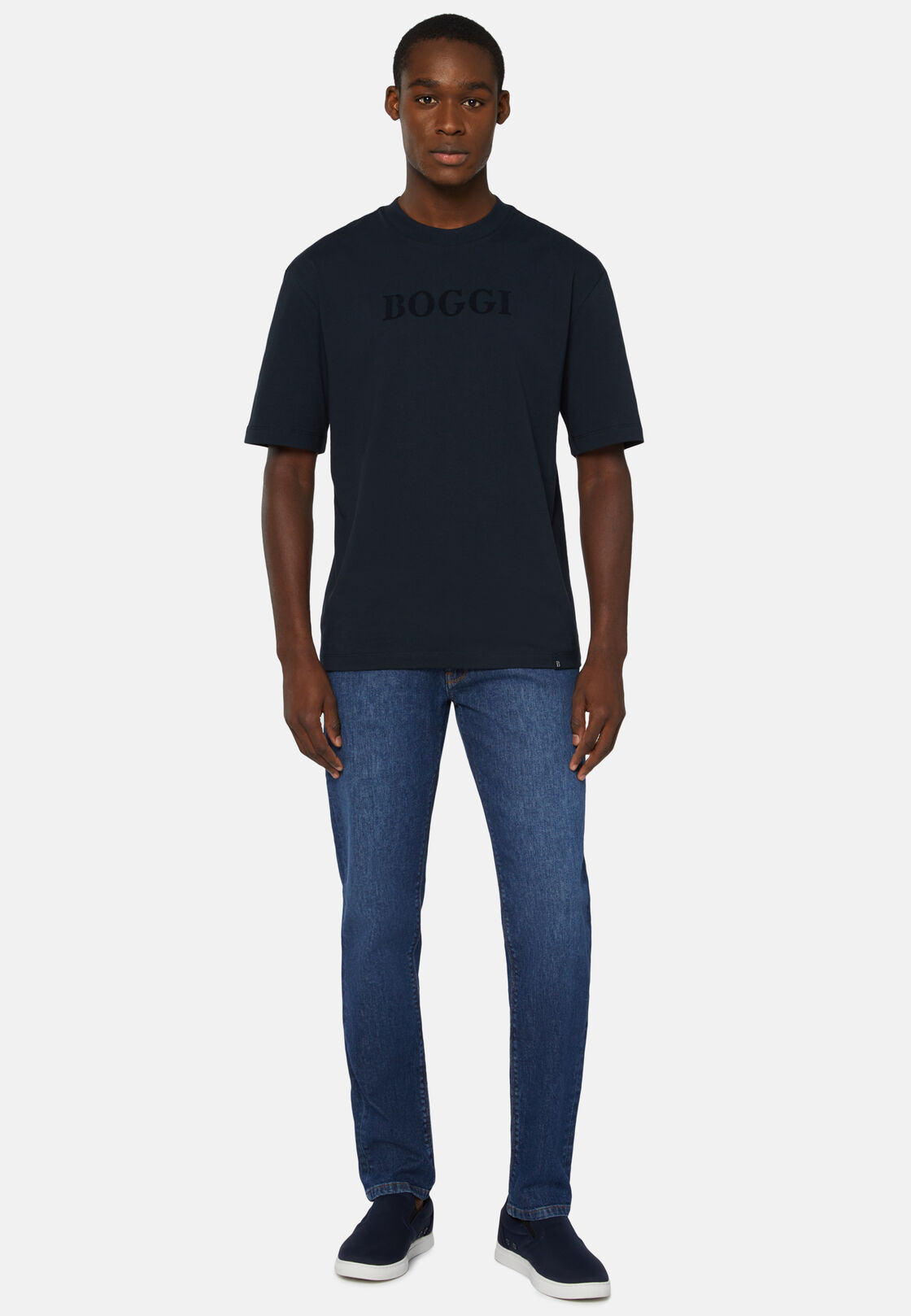 Boggi, T-shirt In Jersey Di Cotone, Uomo, Navy, Taglia: XXXL