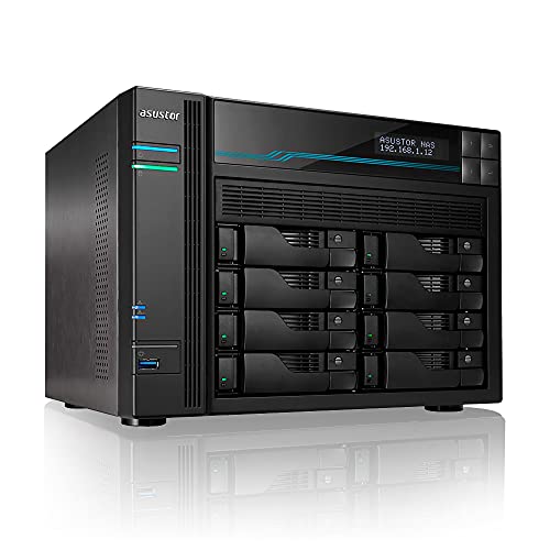 Asustor Lockerstor 8 As6508T 8 Bay Server Nas - Case Di Archiviazione Di Rete, Quad Core 2.1 Ghz Cpu, 8 Gb Di Ram Ddr4, M.2 Nvme Ssd (Senza Disco)