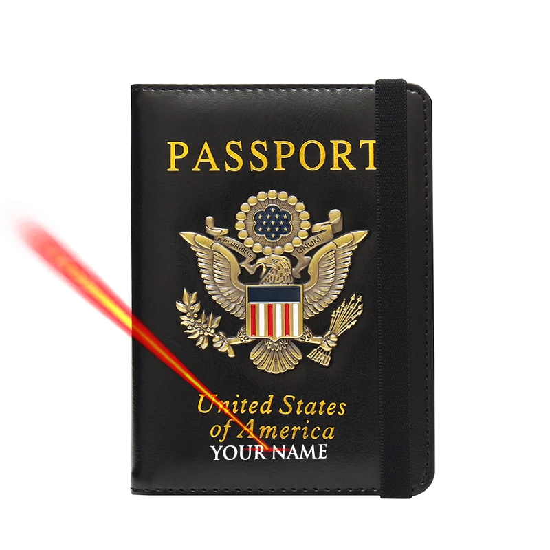 Custodia per passaporto personalizzata Rfid USA con nomi porta passaporto con fascia elastica nome