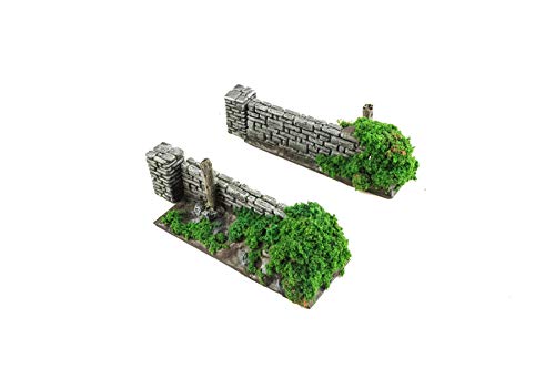 War World Gaming Battaglia Bocage 2 X Sezioni Di Muro E Siepe & 2 X Colonne - 28Mm Scala Normandia Seconda Guerra Mondiale Wargame Terrain Diorama Min