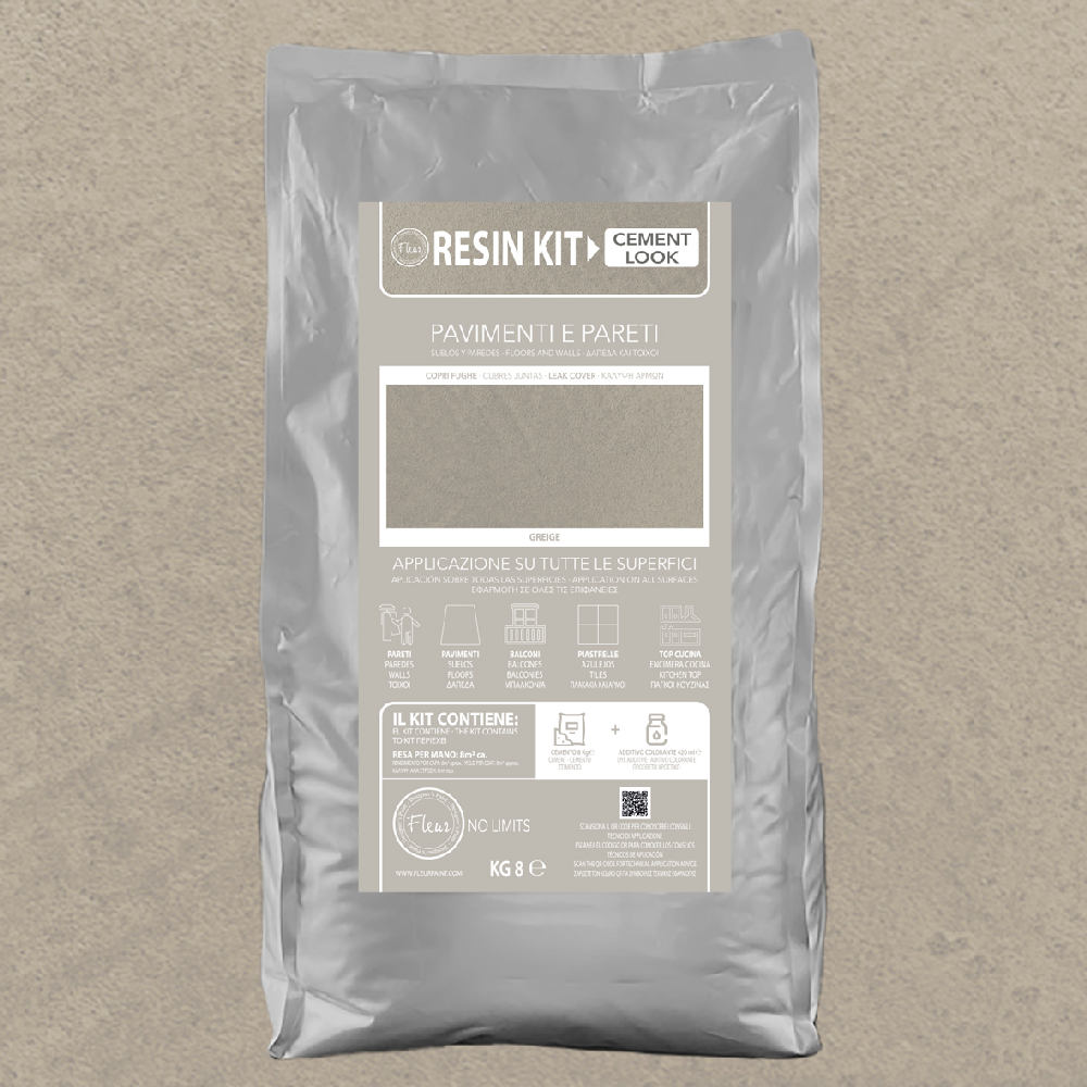 Kit resina cemento fleur in polvere per pavimenti pareti piastrelle colore: greige, formato: 8 kg