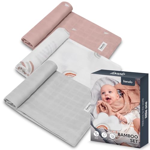 Lionelo Bamboo Set Di 3 Pannolini In Mussola Naturale Di Bambù, 70 X 70 Cm, Dal Primo Giorno Di Vita, Antibatterici, Antimicotici, Ipoallergenici, Del
