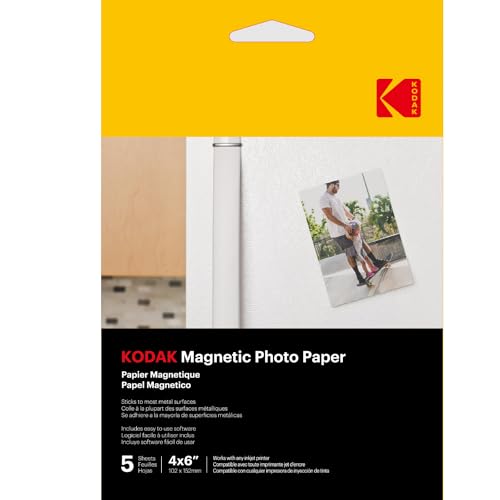 Kodak Carta Fotografica Magnetica Lucida Per Superfici Metalliche, Facile Da Tagliare Con Le Forbici, Software Incluso, Compatibile Con Stampanti A Ge