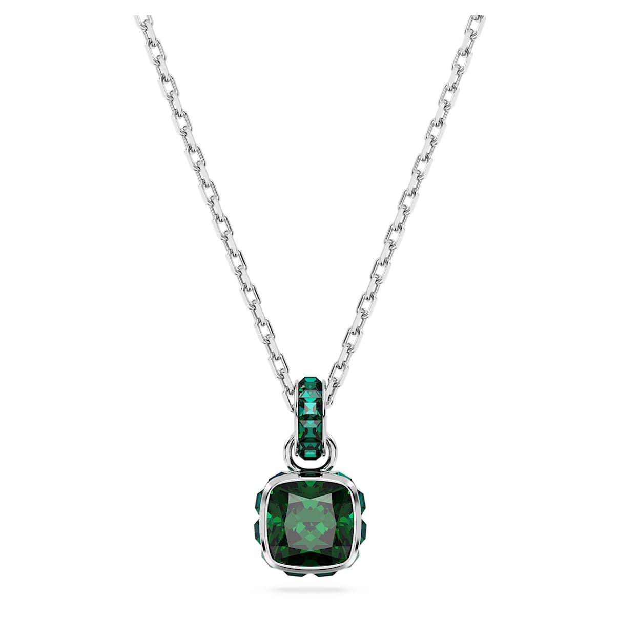 Pendente Birthstone, Taglio squadrato, Maggio, Verde, Placcato rodio
