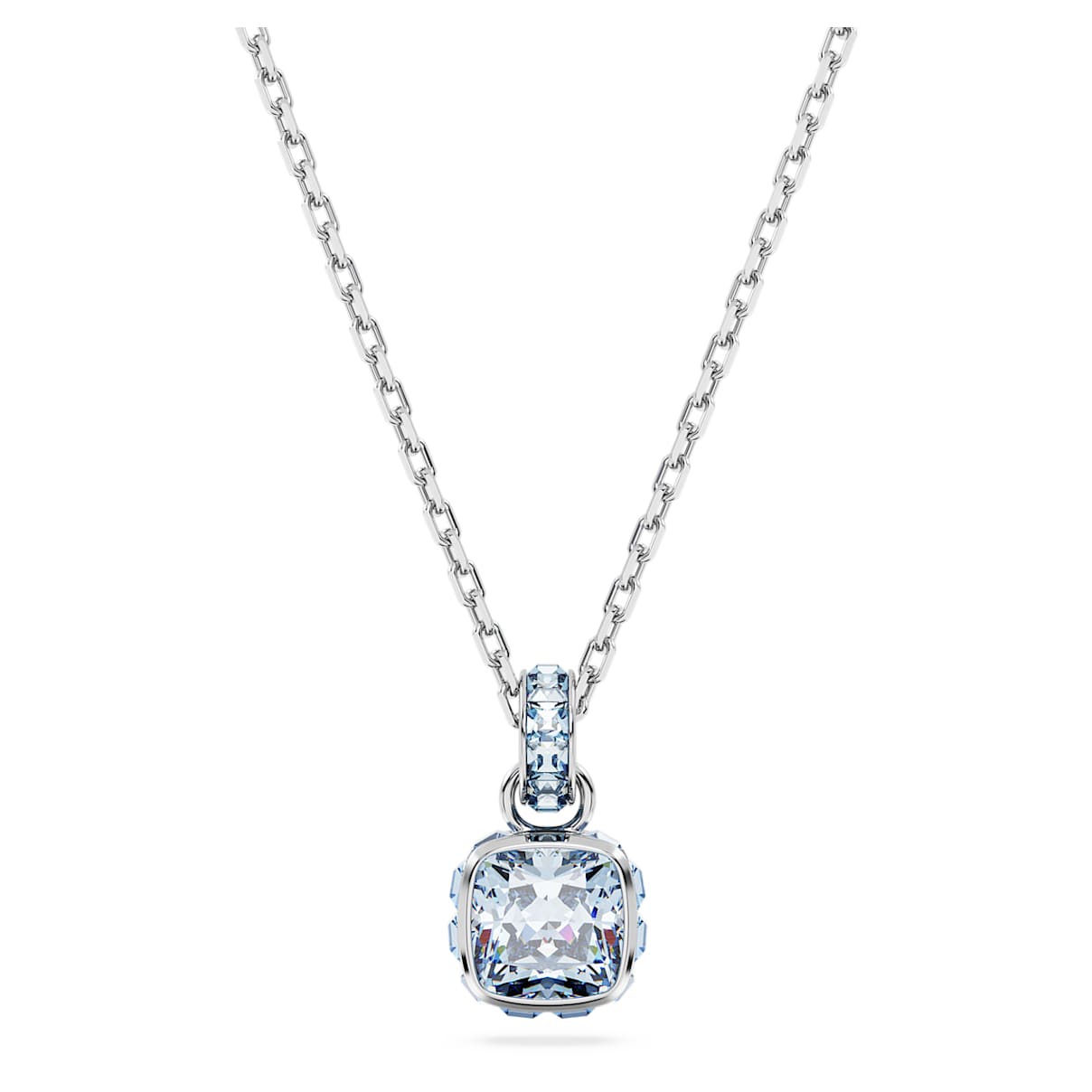 Pendente Birthstone, Taglio squadrato, Marzo, Blu, Placcato rodio